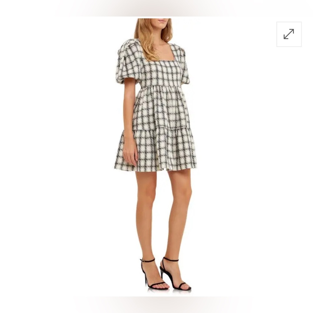 English Factory Black and White Plaid Mini Dress